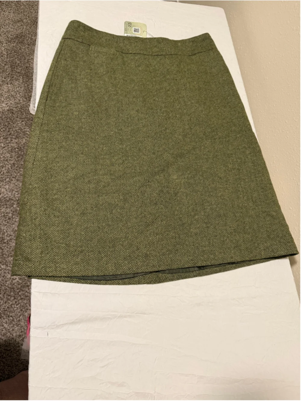 Lands’ End Wool Blend Herringbone A-Line Skirt Olive Green Size 10